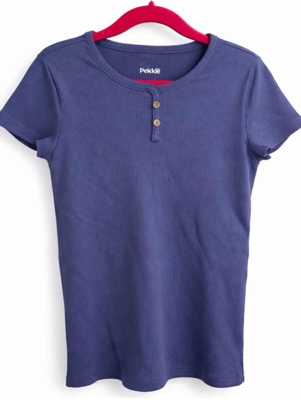 PEKKLE Girls Blue Button Tee - Size 6